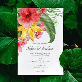 Färglös Blommigt Beach Tropical Destination Weddin Inbjudningar