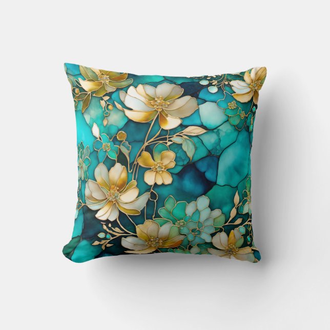 Färglös Blommigt Bläck Art Square Dekorativ kudde (Framsida)