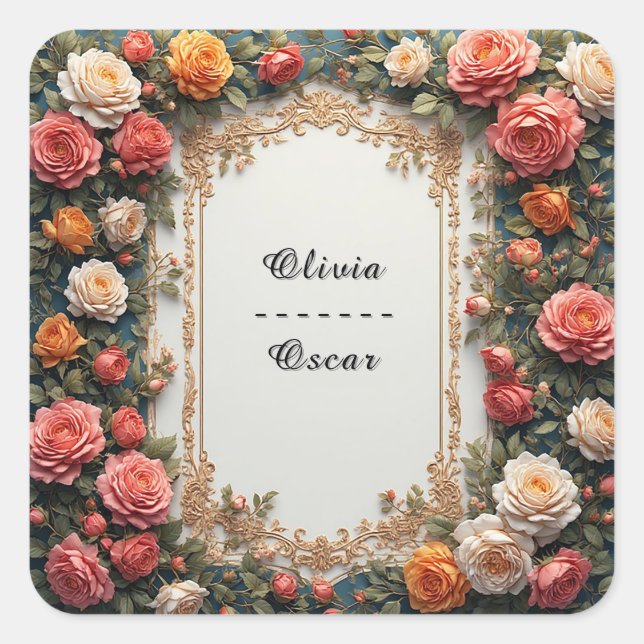 Färglös Blommigt Bröllop Utandning Fyrkantigt Klistermärke (Framsida)