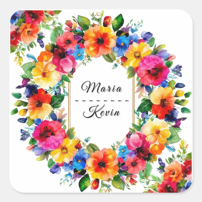 Färglös Blommigt Bröllop Utandning Fyrkantigt Klistermärke (Framsida)