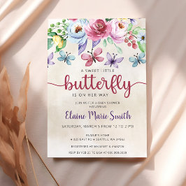 Färglös Blommigt Butterfly Garden Baby Shower Inbjudningar