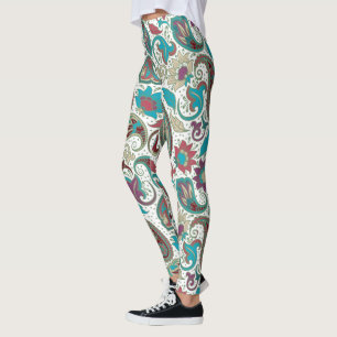 Färglös blommigt etnisk motiv paisley mönster leggings