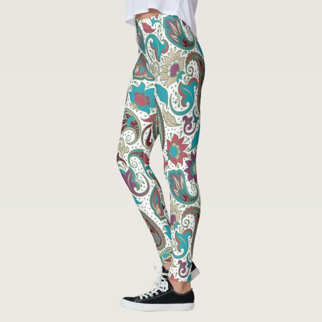 Färglös blommigt etnisk motiv paisley mönster leggings (Vänster)