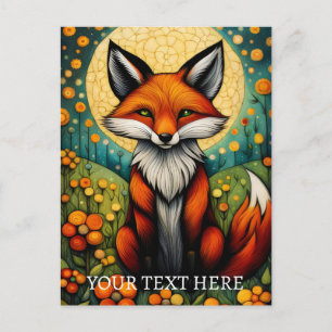 Färglös Blommigt Fox-målning i Vår Vykort