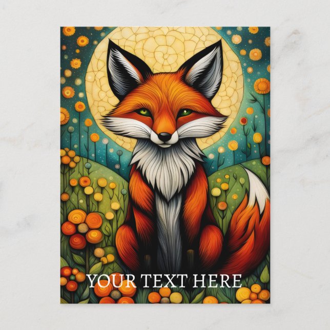 Färglös Blommigt Fox-målning i Vår Vykort (Framsida)