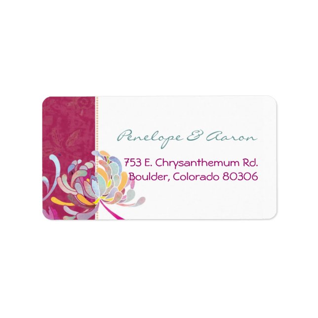 Färglös Blommigt Fuchsia Bröllop Adress Adressetikett (Framsidan)