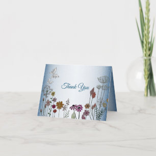 Färglös Blommigt Garden Blue Shiny Glitter Bröllop Tack Kort