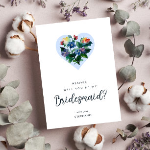 Färglös Blommigt Heart Blue Shades Bridesmaid Inbjudningar