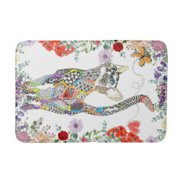 Färglös Blommigt Kat Bath Mat Badrumsmatta