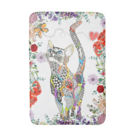 Färglös Blommigt Kat Bath Mat Badrumsmatta