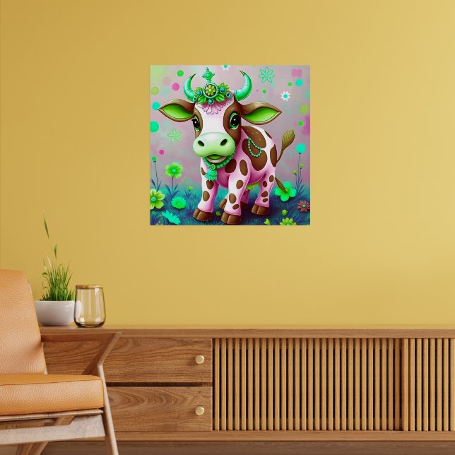 Färglös Blommigt Kow Indian Stil Poster (Vardagsrum 2)