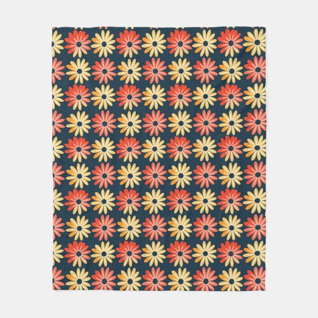 Färglös Blommigt med rött, Orange blomma Fleecefilt (Framsidan)