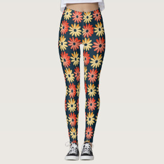 Färglös Blommigt med rött, Orange blomma Leggings