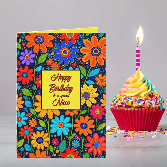 Färglös Blommigt Niece Anpassningsbar Text Birthda Kort (Easily customize this card for a sister, aunt, grandmother, friend or other special woman. )
