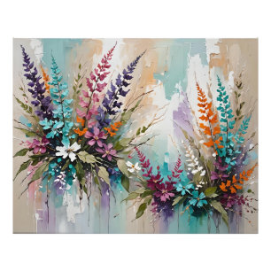 Färglös Blommigt på Blue Beige White Lavender Fototryck