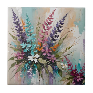 Färglös Blommigt på Blue Beige White Lavender Kakelplatta