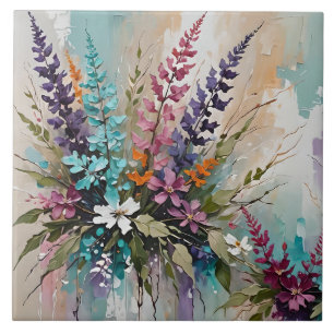 Färglös Blommigt på Blue Beige White Lavender Kakelplatta
