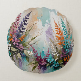 Färglös Blommigt på Blue Beige White Lavender Rund Kudde