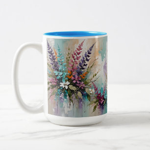 Färglös Blommigt på Blue Beige White Lavender Två-Tonad Mugg
