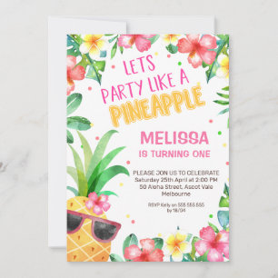 Färglös Blommigt Party som en ananas födelsedag Inbjudningar