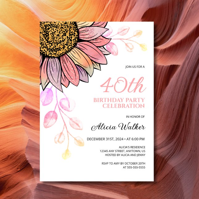 Färglös Blommigt Peach Löv Birthday Inbjudningar (Skapare uppladdad)