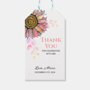 Färglös Blommigt Peach Löv Birthday Presentetikett