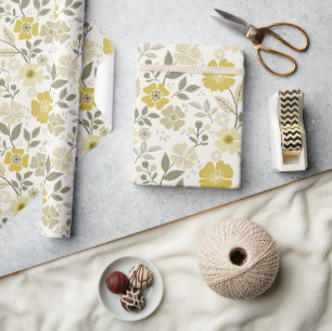 Färglös Blommigt Skriv ut - Gult radbrytning Pappe Presentpapper