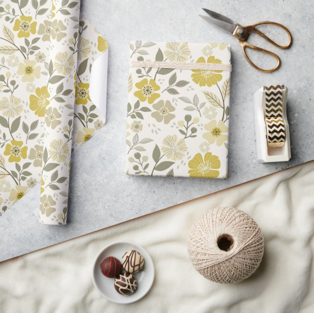 Färglös Blommigt Skriv ut - Gult radbrytning Pappe Presentpapper (Hantverk)