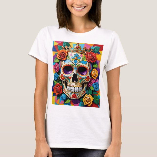 Färglös Blommigt Sockerskullsskiss T-Shirt-design T Shirt (Framsida)