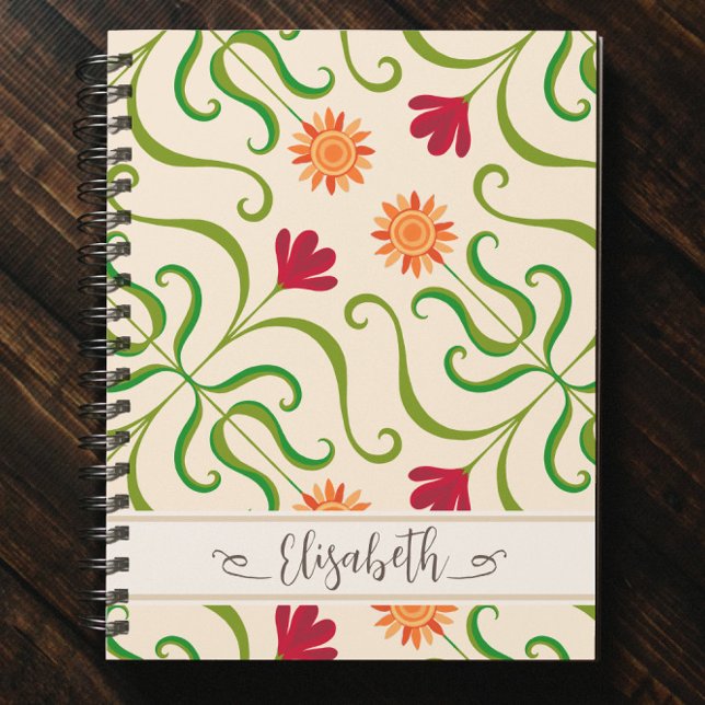 Färglös Blommigt Solros Mönster Cute Folkrum Anteckningsbok (Skapare uppladdad)