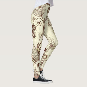 Färglös Blommigt Sömlös Mönster Leggings