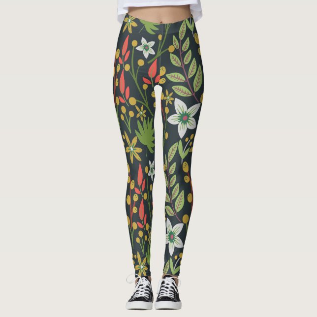 Färglös blommigt, sömlösa blommor och lämna från m leggings (Framsida)