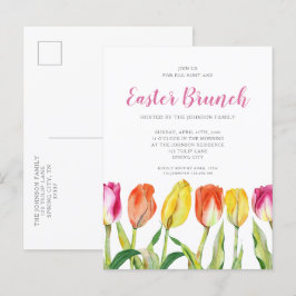Färglös Blommigt Tulips Påsk Brunch Inbjudan Vykort