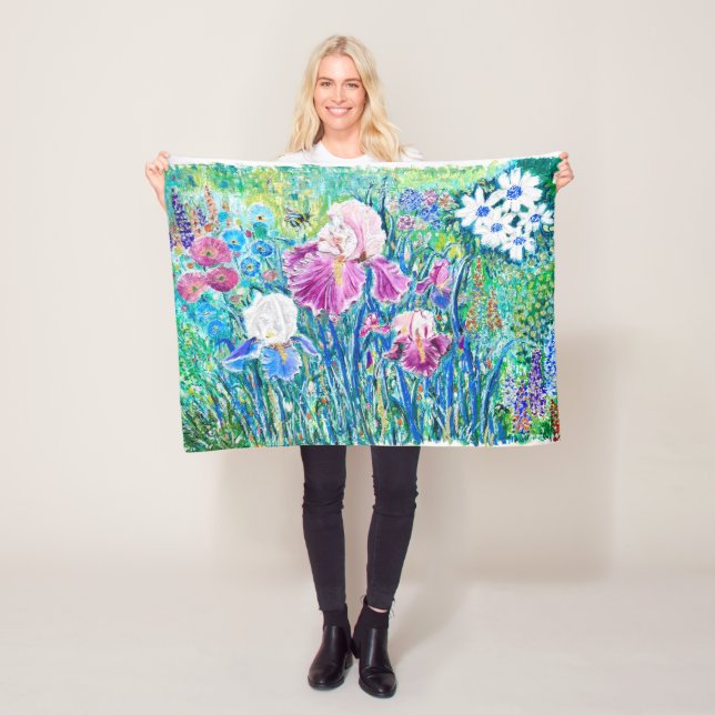 Färglös Blomsterträdgård Olja Pastel Art Blanket Fleecefilt (På plats)