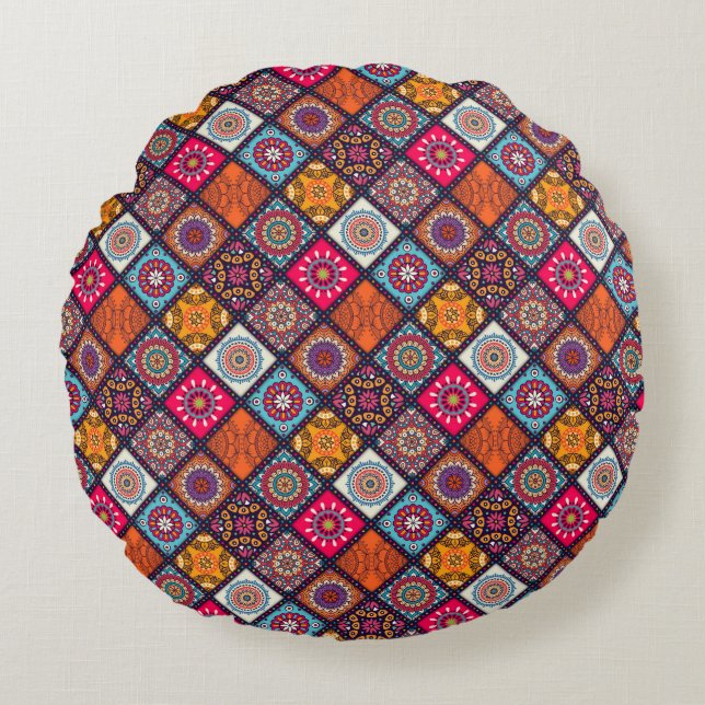färglös boho stil rund kudde (Framsidan)