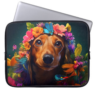 Färglös brun Hund med Blommigt Utandning Laptop Fodral