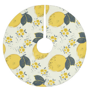 Färglös citrusfrukt, citronblomman mönster. julgransmatta borstad polyester
