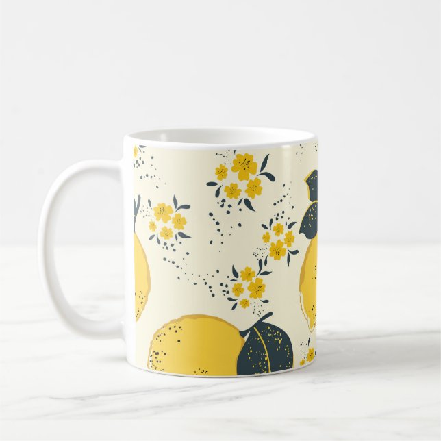 Färglös citrusfrukt, citronblomman mönster. kaffemugg (Vänster)