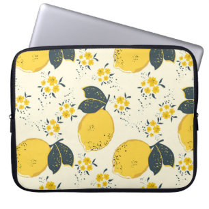Färglös citrusfrukt, citronblomman mönster. laptop fodral
