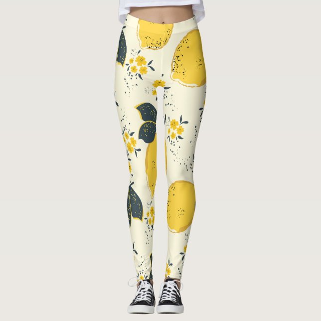 Färglös citrusfrukt, citronblomman mönster. leggings (Framsida)