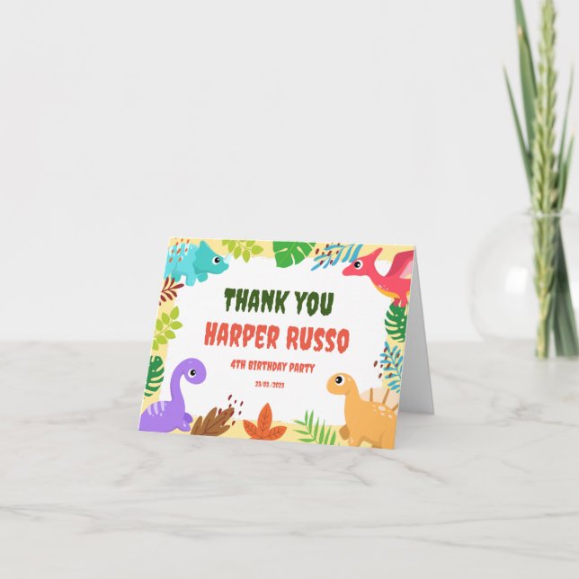 Färglös Cute Dino-Födelsedagsfest - tackkort (Framsida)