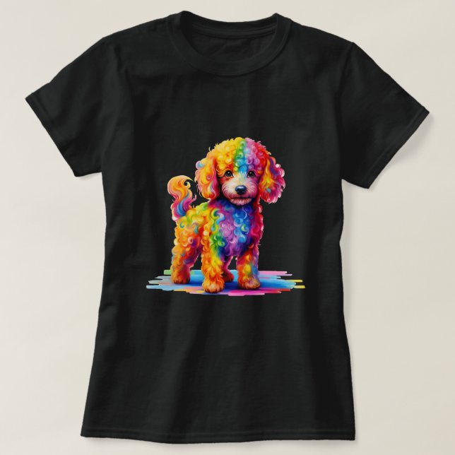 Färglös cute Funny Rainbow Hund Pudel T Shirt (Design framsida)