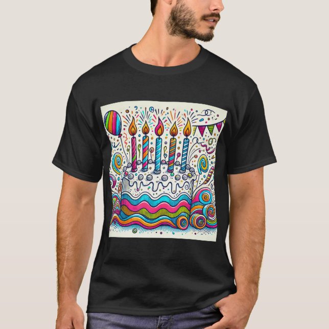 Färglös Doodle Birthday Cake Design Manar tshirt T Shirt (Framsida)
