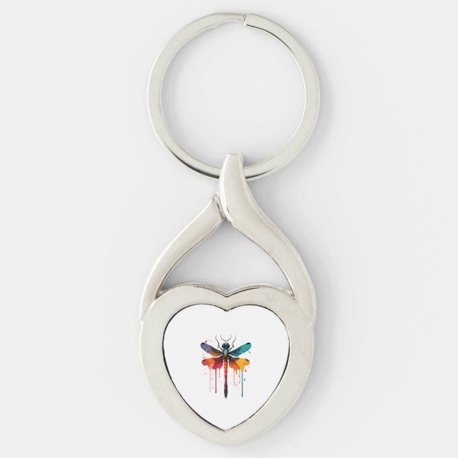 färglös Dragonfly Twisted Heart Silverfärgad Nyckelring (Framsidan)