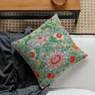Färglös Elegant Asian Blommigt Chinoiserie Mönster Kudde