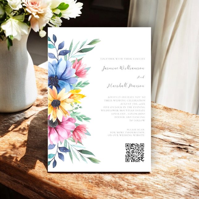 färglös elegant  qr code bröllop webbplats för blo inbjudningar (elegant floral wedding website qr code wedding invitation, fully editable to suite your needs. )