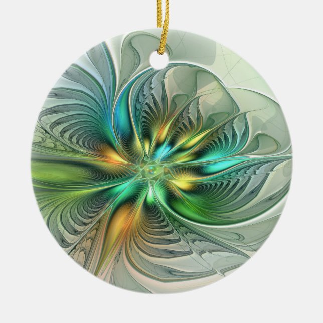 Färglös Fantasy-Abstrakt Flower Fractal Art Julgransprydnad Keramik (Framsidan)