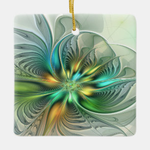 Färglös Fantasy-Abstrakt Flower Fractal Art Julgransprydnad Keramik