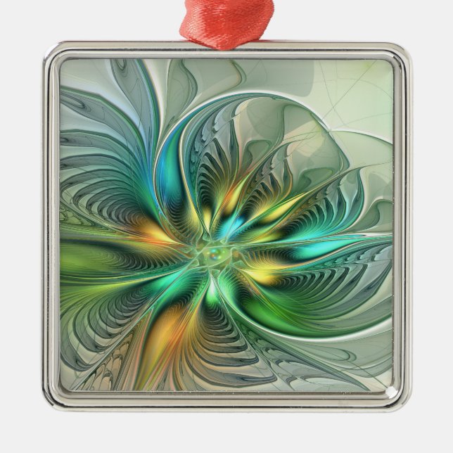 Färglös Fantasy-Abstrakt Flower Fractal Art Julgransprydnad Metall (Framsidan)