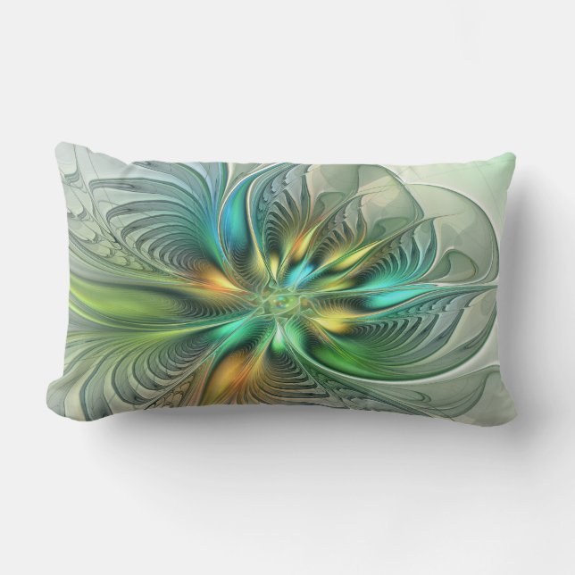 Färglös Fantasy-Abstrakt Flower Fractal Art Lumbarkudde (Framsida)